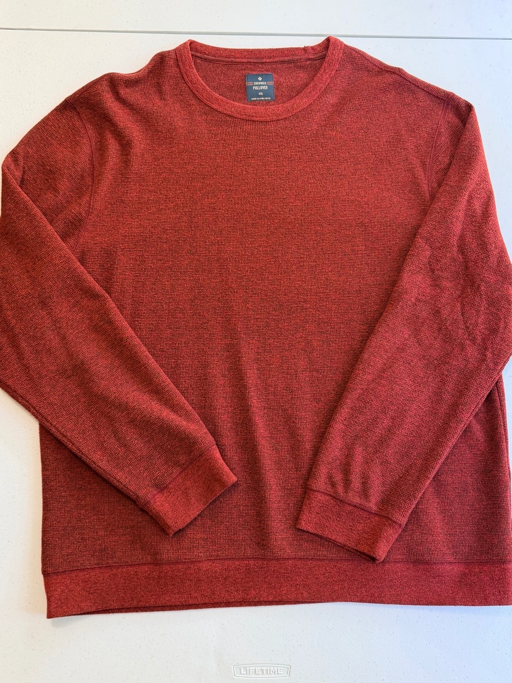 Burgundy Crewneck Waffle Long Sleeve Heavyweight Shirt